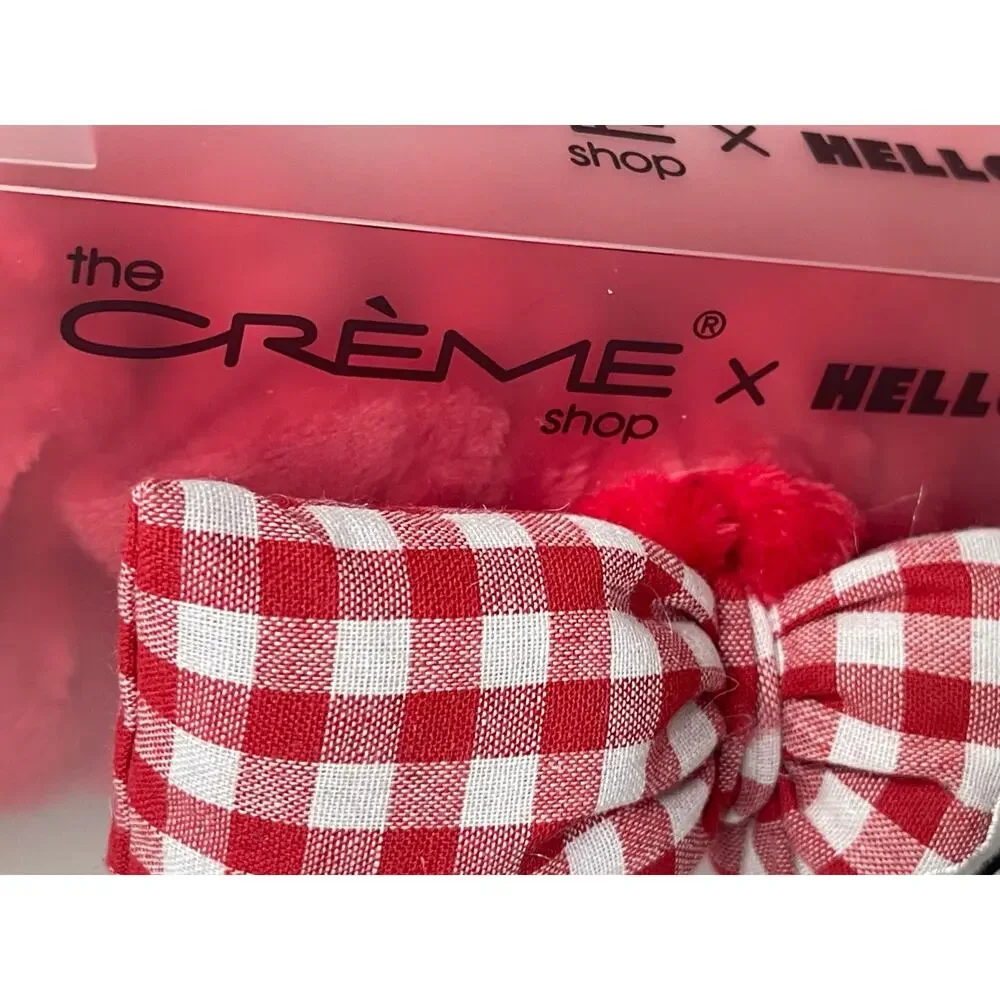 The Creme Shop Hello Kitty Red White Gingham Plush Spa Headband Bow Hairband NEW